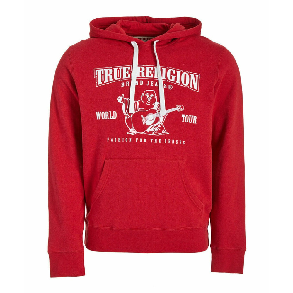 True Religion Men's Buddha Logo Pullover Hoodie Sweatshirt in Ruby Red